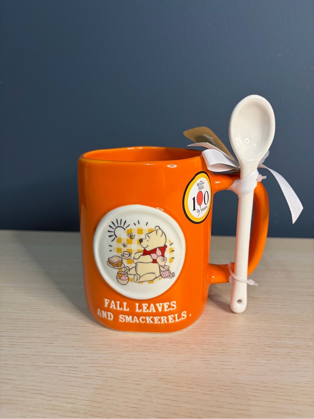 Disney Orange Winnie the Pooh Ceramic Mug with Spoon